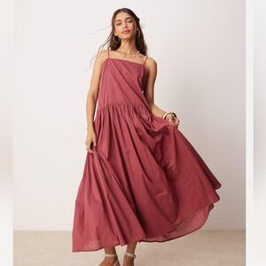 ASOS Design Dropped Waist Dress in Burgundy